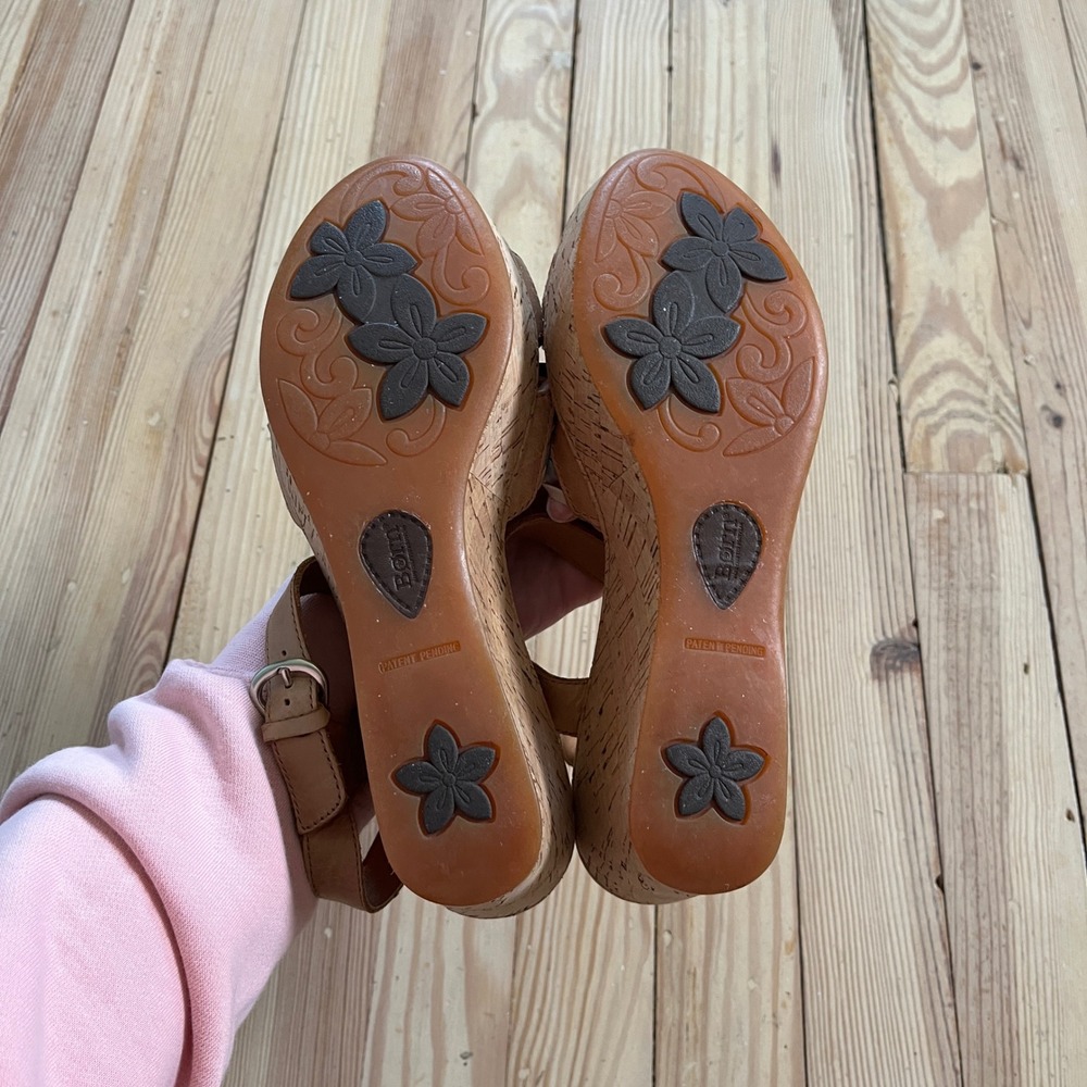 Born D58141 Tan Leather Cork Wedge Sandals Multi Color Knot Ankle Strap Womens 9 - Picture 8 of 8